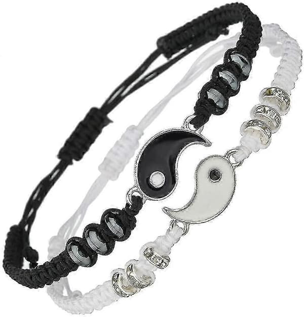 2 stk. matchende Yin Yang justerbart snorarmbånd for vennskap