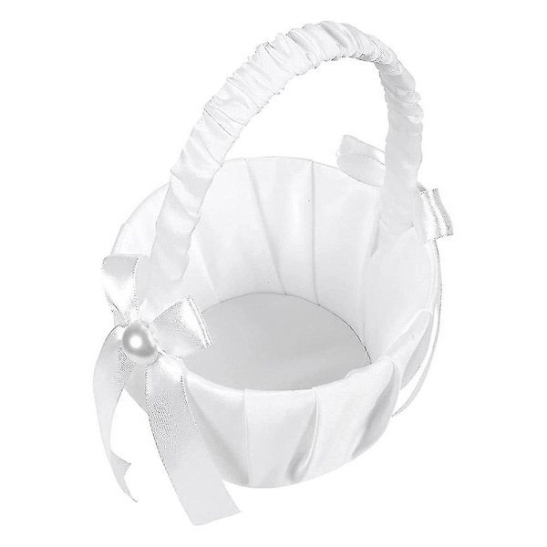 2-pack bröllopssatinblomkorg, rosettfestrosblomkorg (vit)