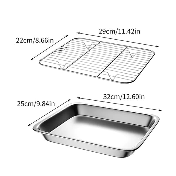 32x25cm Grillbrett i rustfritt stål med rist for baking og avkjøling
