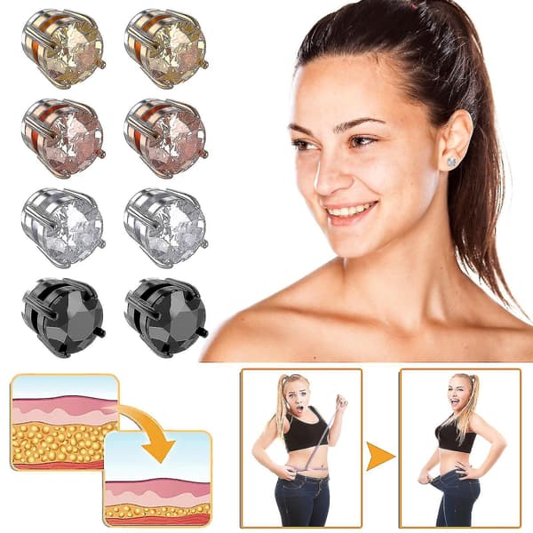 Magnetiske lymfedrænage øreringe, Lymphvity magnetiske terapi øreringe til kvinder, ikke-piercing (4 par) (6 mm)
