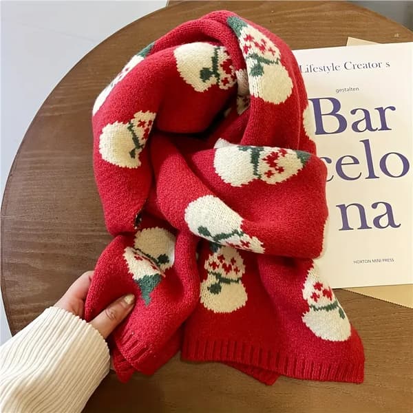 Julmotiv Jacquard Halsduk, Snygg Tjock Varm Stickad Halsduk, Höst Vinter Kalla-resistent Mångsidig Elastisk Halsduk