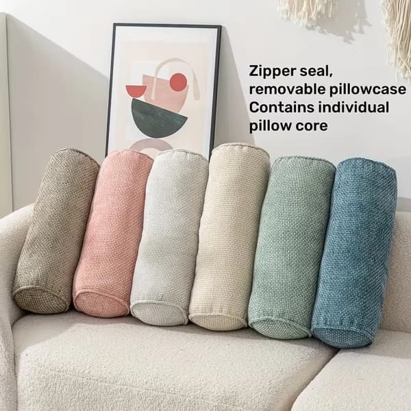 Én sylindrisk chenillepute, egnet for sofaer og stuer. Blue (50cm)