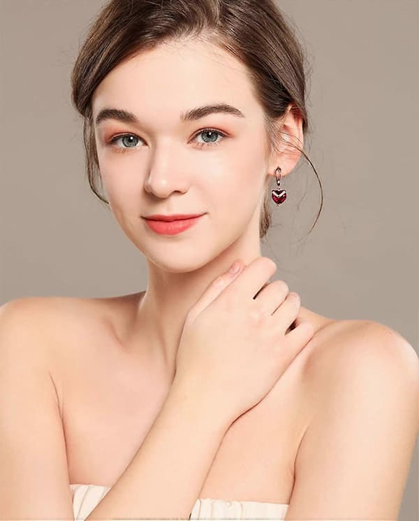Dame Ruby Crystal Hjerteformede Rose Gullbelagte Mote Smykker Øredobber