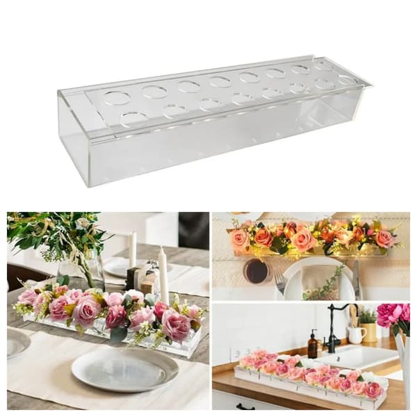 16-hulls rektangulær akryl blomstervase, 40x10x6cm, skrivebordsdekorasjon