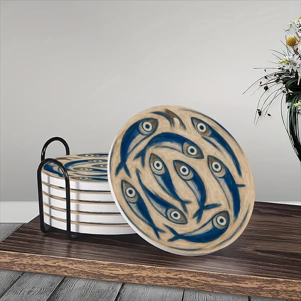 6-delt keramisk blått fisk-formet coastersett 6 items