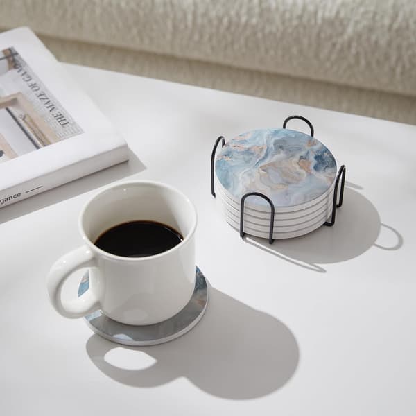 Et sæt med 6 abstrakte blå marmor coasters 6 items