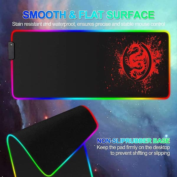 Stor RGB Gaming Musematte - 15 Lysmoduser Utvidet Datamaskintastaturmatte, Anime Drage Musematte Høyytelses Musematte Optimalisert For Gamer 31.5
