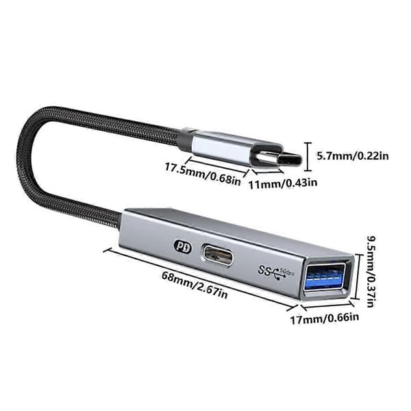 USB C til USB Adapter 2 i 1 3.2 Gen 1 5Gbps Hurtig Dataoverførsel USB C Han til USB Konverter til Telefoner Grå