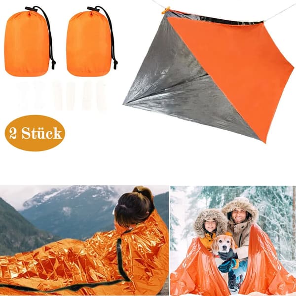 2x PE Utomhus Nöd Termisk Vattentät Sovsäck Camping Överlevnad Förvaringsväska