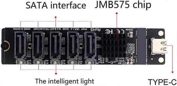 USB C til SATA 3.0 5-port adapter 6 Gbps hastighetskonverteringskort for SSD HDD-utvidelse