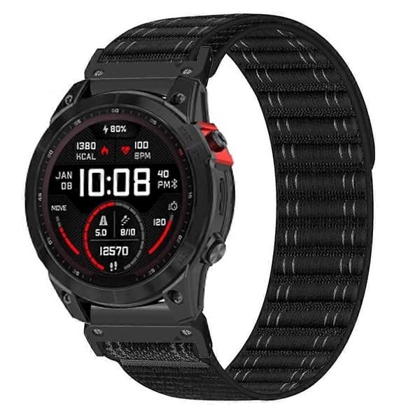 22 mm urrem til Garmin Fenix 8 (47 mm) 7 6 5 remme titanium nylon loop armbåndsrem - sort size:Black