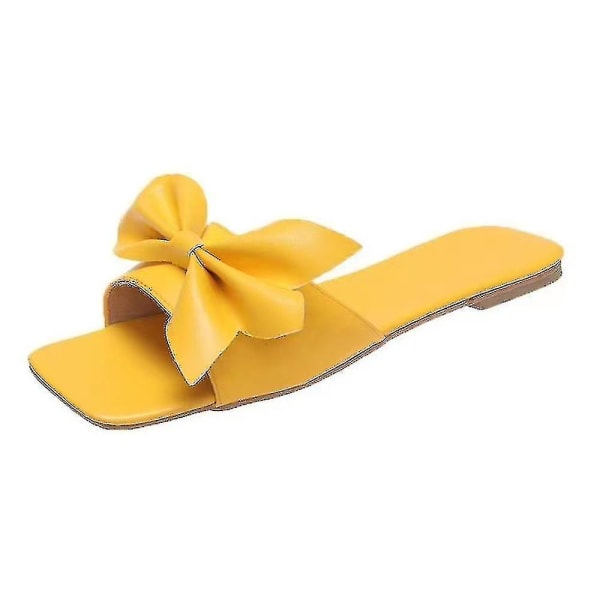 Naisten Bowknot Decor Litteät sandaalit Vapaa casual Rantatossut Yellow Tag 40
