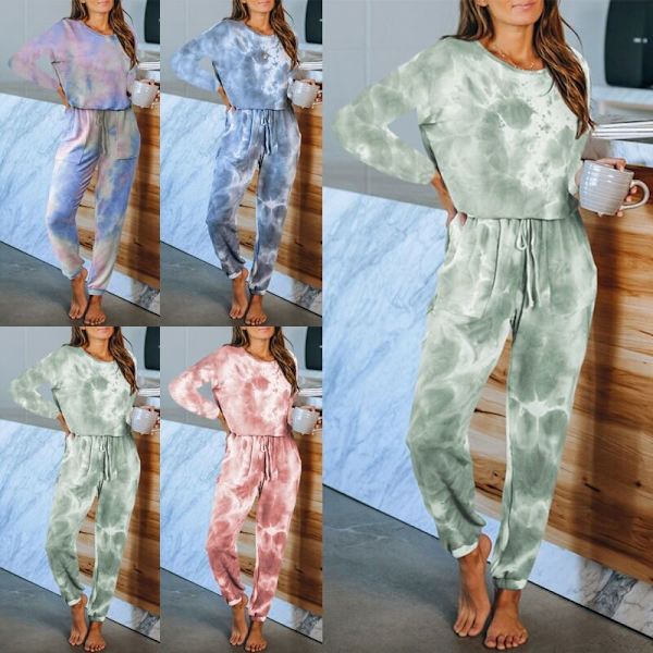 Naisten pyöreäkauluksiset yöasut ja housut Pyjama-setti Green M