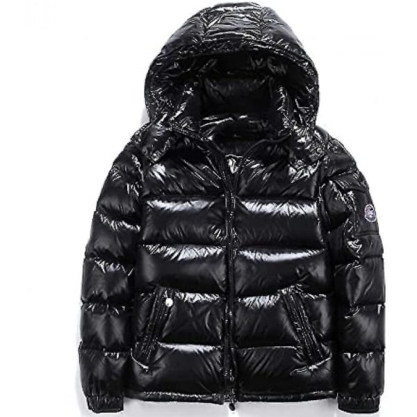 Winter Shiny Down Jacket Men's Jacket Stand Collar Down Jacket With Hood Black 2XL