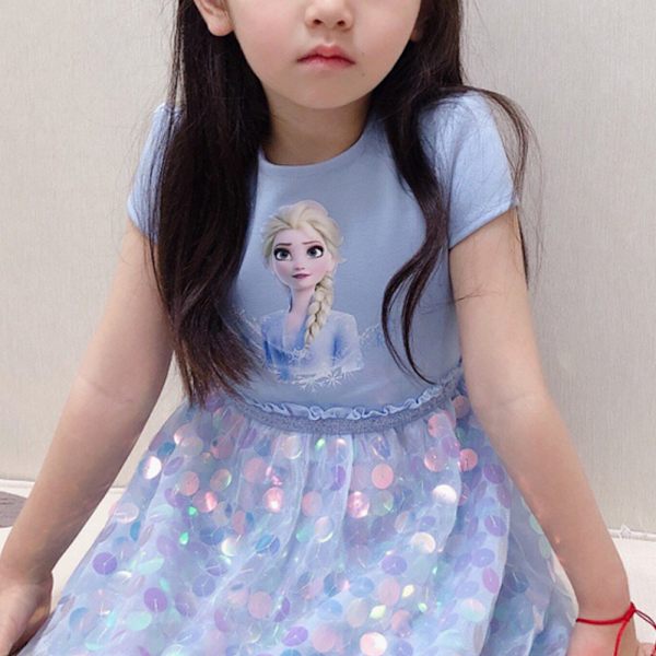 Girl Kids Frozen Elsa Princess Summer Sequins -mekko rento Purple - Pink 90cm