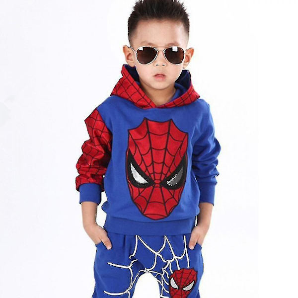 Kids Boy Spiderman Sportswear Hoodie Sweatshirt Byxor Kostym Kostym Kläder Blue 6-7 Years