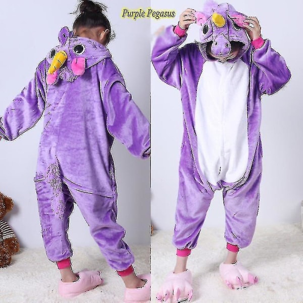 Børn Onesie Flanell Pyjamas Tegnefilm Dyrefigur Kostume Med Hætte Vinter Hjem Kostume Til Purple Pegasus