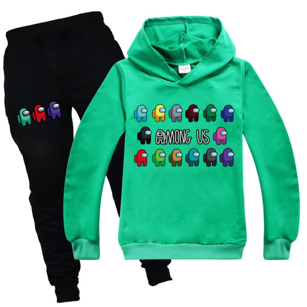 Among Us Crewmate Impostor Game Kid Hoodie Jumper Træningsdragt Sæt Green 120