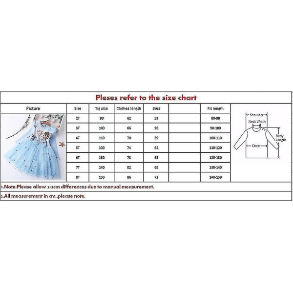 Jenter Prinsesse Elsa Høstkjoler Langermet Anna Kjoler Barnebursdagsfest Ballkjole Blue 3T