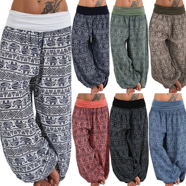 Baggy Harem Pants for kvinner eggings Hippie Yoga Pants navyblue L