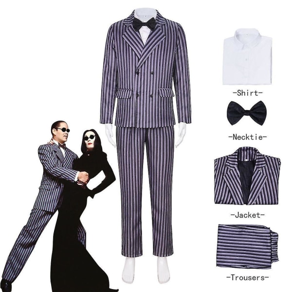 Vuxen Addams kostym, gomez familj Halloween Cosplay kostym