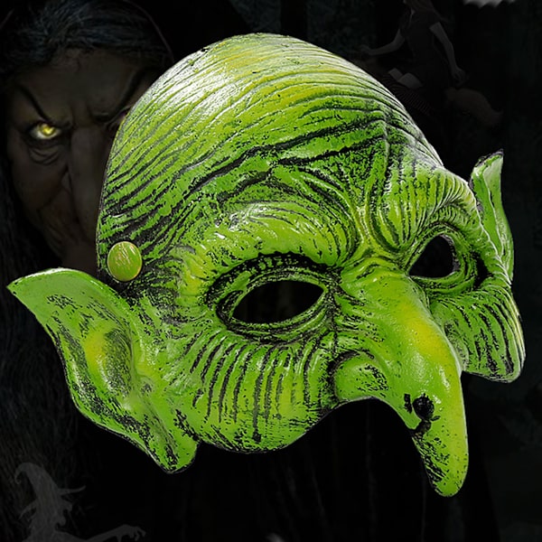 Grön häxmask Skräck läskig halvansikts häxmask Pu-skummande mask med lång näsa Halloween Skrämmande Cosplay-kostymer