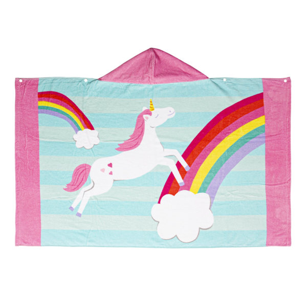 Udvidet børnebadestrand blødt bomuldsfrotté-håndklæde med hætte tegneserie Rainbow