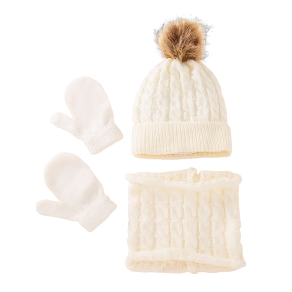 Beanie Hat Handskar Set *Pom Pom Bobble Hat Color Woolen Hats White