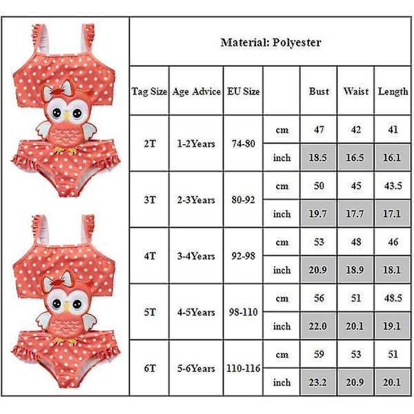 Toddler Baby Flickor Barn Printed badkläder Badkläder i ett stycke Monokini Owl 2-3 Years