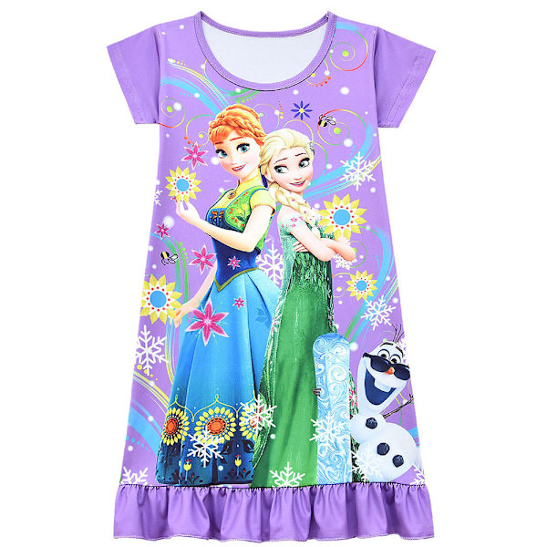 Frozen Princess Elsa Anna Painettu T-paita Mekko Tyttöjen yömekko purple 140cm
