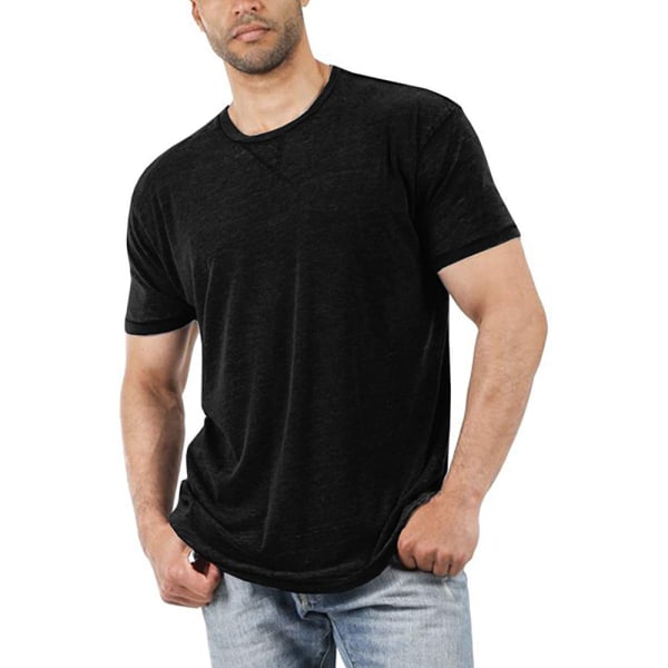 Stilig ren farge Enkel Uformell kortermet T-skjorte for menn Black XL