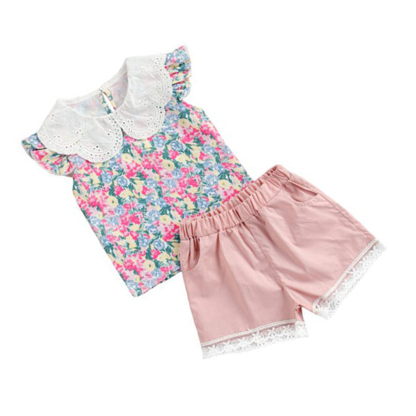 2 kpl Baby Summer Outfit Tyttö Printed Ruffle Top Lace shortsit Pink 90cm