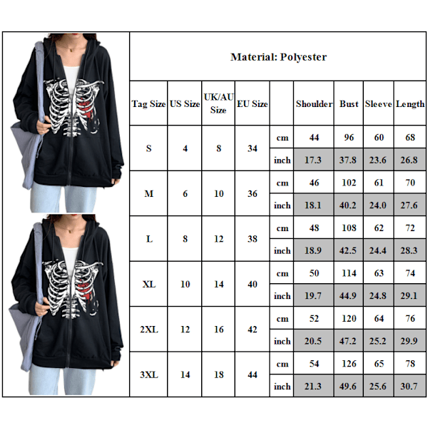 Unisex-hupparit Ylimitoitettu Rhinestone Skeleton -huppari M