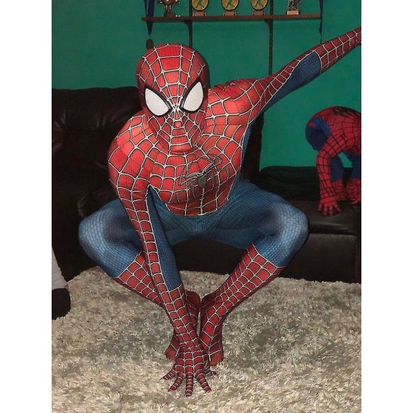 Spiderman Tobey Maguire Kostume Rød Raimi Cosplay Superhelte Jumpsuit Halloween Kostume Karneval Del mesh mask