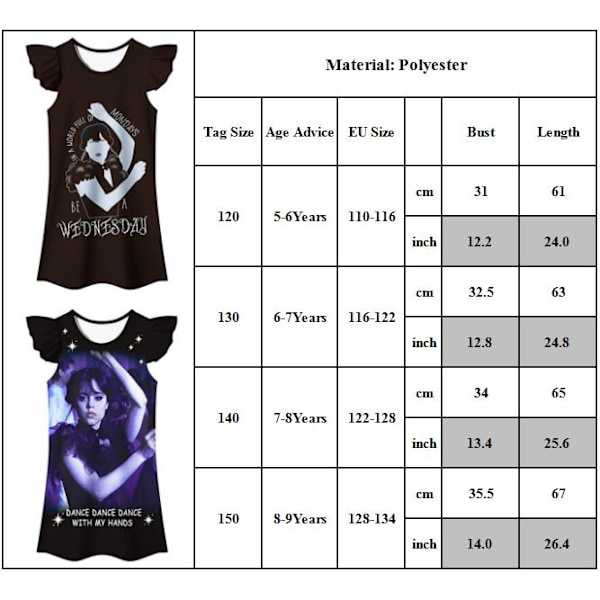 Keskiviikko Addams Dress Girls arn Cosplay Costume Academy Uniform Dance Dress B 6-7 Years