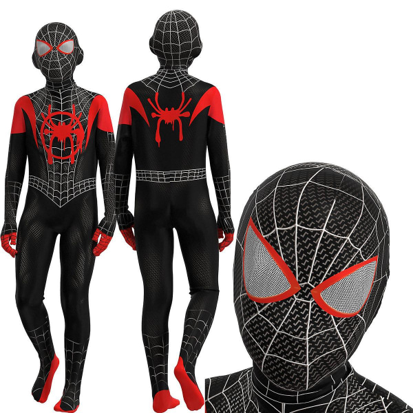 Miles Spider-man Cosplay -asu Juhlahaalari istuva lasten vaatteet Spiderman kasvomaalaus 150cm