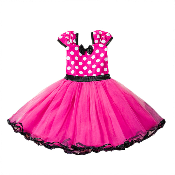 Børn sløjfe Polka Dot Princess Dress Skulder Party Cosplay rød 100cm rose red 80cm