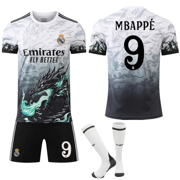 Gos- 2425 Real Madrid Blå Dragemønster Specialudgave Sort Fodboldtrøje 9 MBAPPE 9 MBAPPE #L