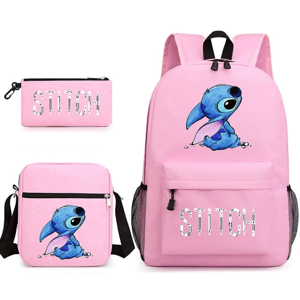 Lilo Stitch printed ryggsäck Casual student skolväska Tredelad set Pink