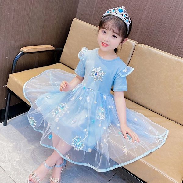 Barn Barn Jente Frossen Elsa Bursdagsfest Prinsessekjole blue 90cm