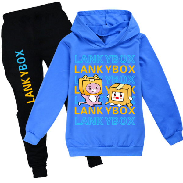 Barn LANKYBOX Print Hoodies Byxor Kostym Träningsoverall Set blue one size