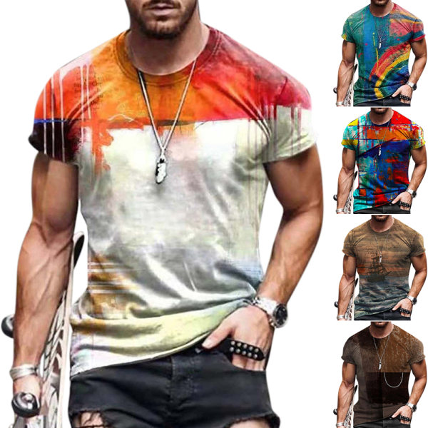 Kortermet abstrakt print for menn - sommer fritidsskjorte - Herre XL