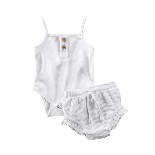 Knitted Crop Tops & Shorts Outfits Sleeveless Clothing Set - white 0 to 3 Months