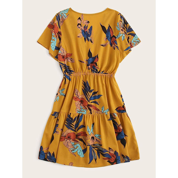 HAUFR Kvinders Sommer Polka Dots V-hals Flæser Cap Sleeve A Line Mini Kjole Mustard Yellow Medium