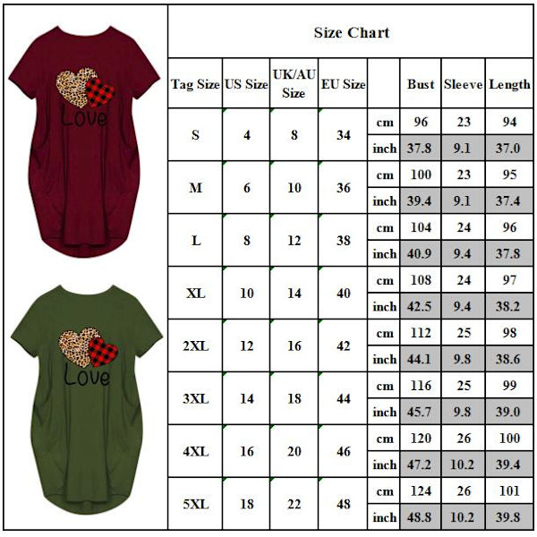 Ystävänpäivän rakkauskirjemekko lyhythihainen paitamekko Army Green 4XL