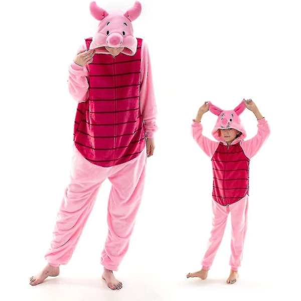 Snug Fit Unisex Vuxen Onesie Pyjamas, Flanell Cosplay Animal One Piece Halloween kostym Sovkläder Hemkläder Q Piglet 125cm