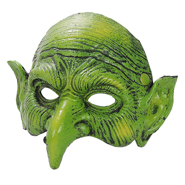 Grön häxmask Skräck läskig halvansikts häxmask Pu-skummande mask med lång näsa Halloween Skrämmande Cosplay-kostymer