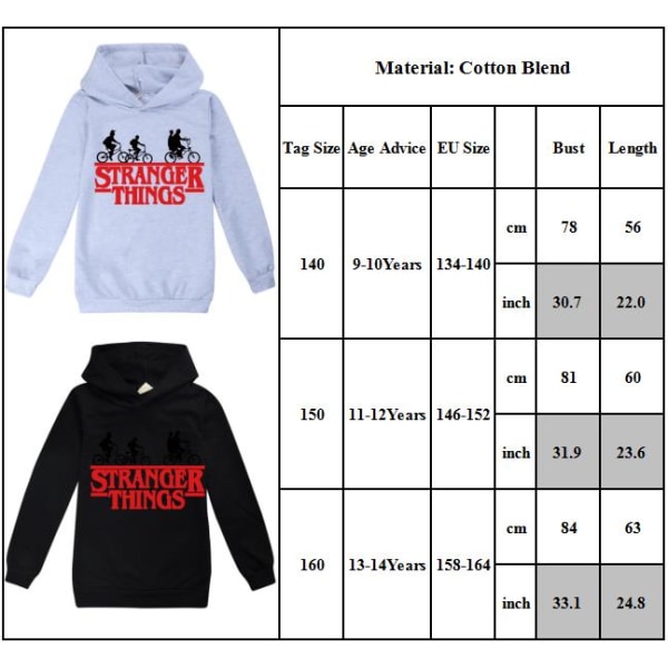 Kid Stranger Things Pullover Hettegenser Løs Casual School Outdoors Black 140cm