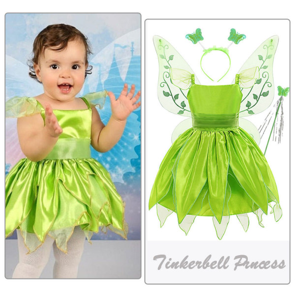 Tjejer Tinkerbell Kostym Prinsessan Klänning Fancy Fairy Klänningar Cosplay Party Outfit 90cm