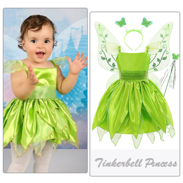 Tyttöjen Tinkerbell-asu Prinsessamekko Tyylikkäät Keijumekot Cosplay-juhlaasu 140cm